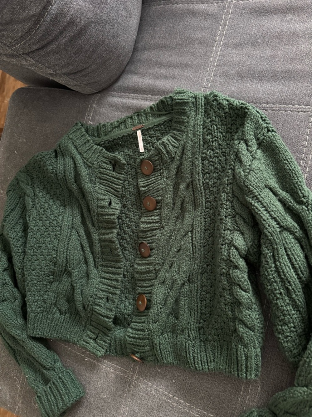 Free People Forest Green Cable Knit Button-Up Cardigan